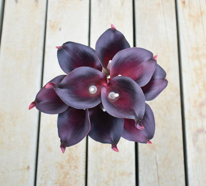 Vivolux | 10 marineblaue Calla-Lilien PU Real Touch Blumen Hochzeitsdekoration Sträuße Tischdekoration Kunstblumen Wohnkultur