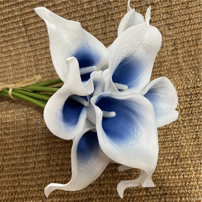Vivolux | 10 marineblaue Calla-Lilien PU Real Touch Blumen Hochzeitsdekoration Sträuße Tischdekoration Kunstblumen Wohnkultur
