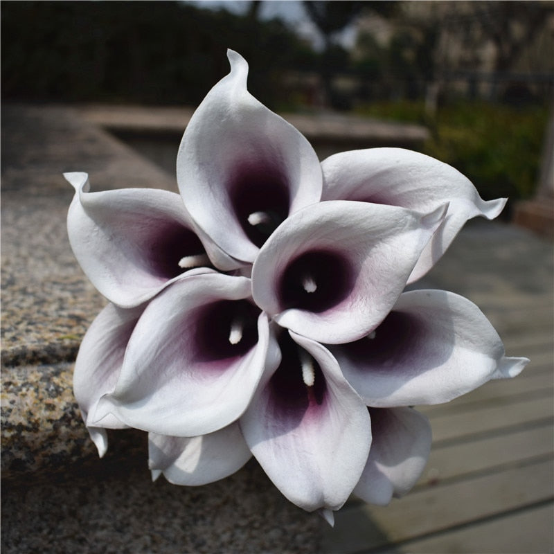 Vivolux | 10 marineblaue Calla-Lilien PU Real Touch Blumen Hochzeitsdekoration Sträuße Tischdekoration Kunstblumen Wohnkultur