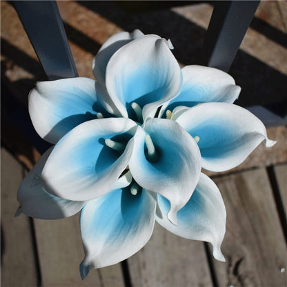 Vivolux | 10 marineblaue Calla-Lilien PU Real Touch Blumen Hochzeitsdekoration Sträuße Tischdekoration Kunstblumen Wohnkultur