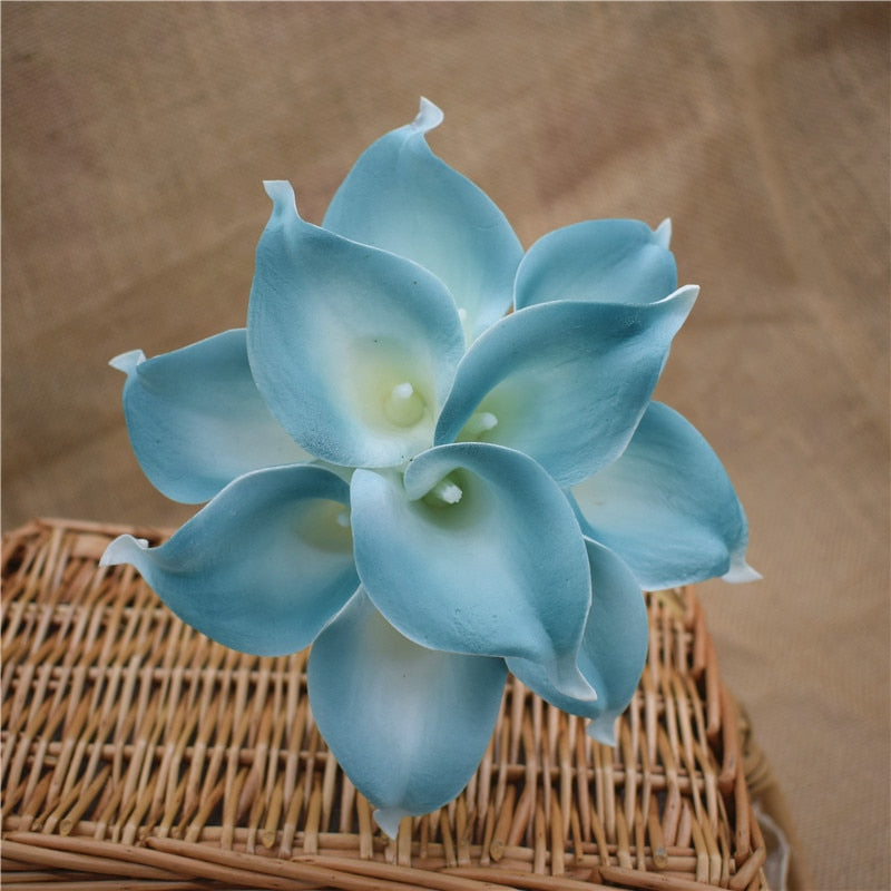 Vivolux | 10 marineblaue Calla-Lilien PU Real Touch Blumen Hochzeitsdekoration Sträuße Tischdekoration Kunstblumen Wohnkultur