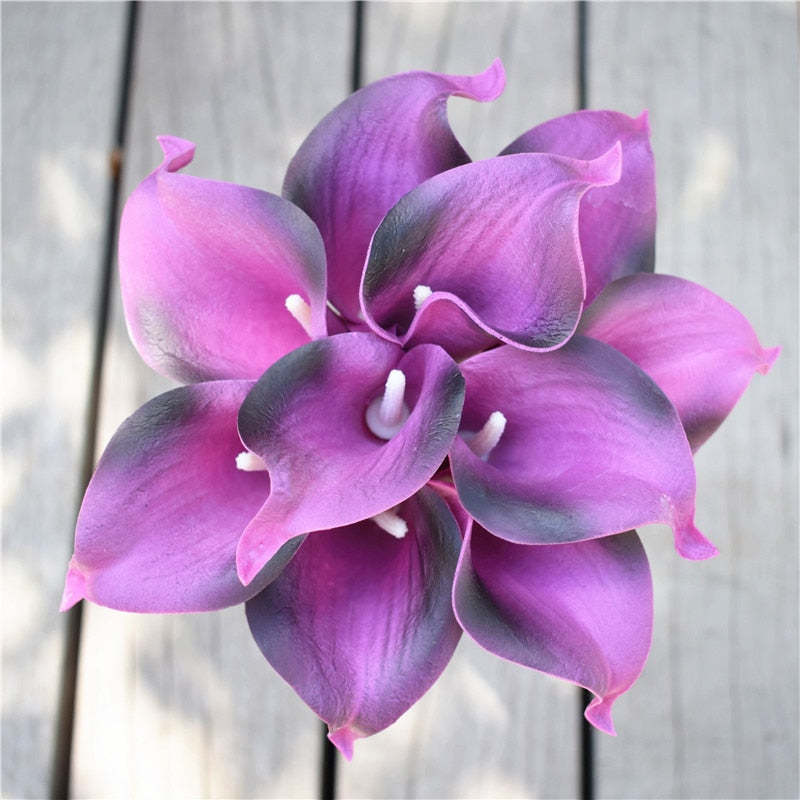 Vivolux | 10 marineblaue Calla-Lilien PU Real Touch Blumen Hochzeitsdekoration Sträuße Tischdekoration Kunstblumen Wohnkultur