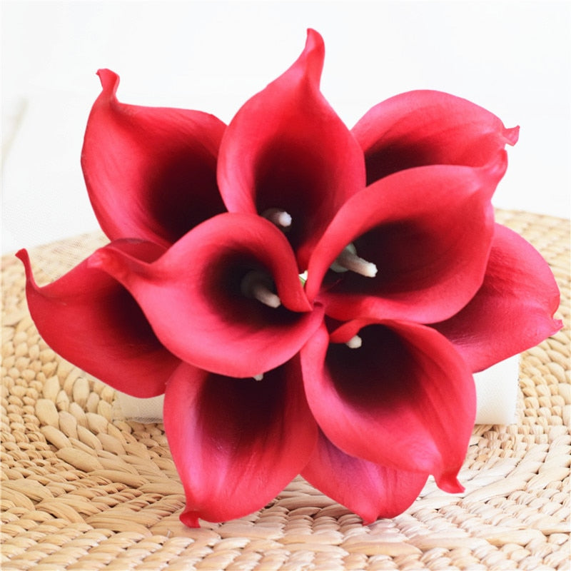 Vivolux | 10 marineblaue Calla-Lilien PU Real Touch Blumen Hochzeitsdekoration Sträuße Tischdekoration Kunstblumen Wohnkultur