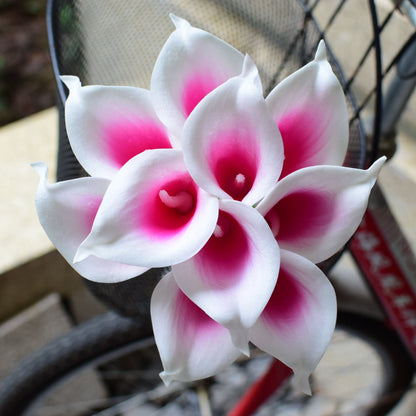 Vivolux | 10 marineblaue Calla-Lilien PU Real Touch Blumen Hochzeitsdekoration Sträuße Tischdekoration Kunstblumen Wohnkultur