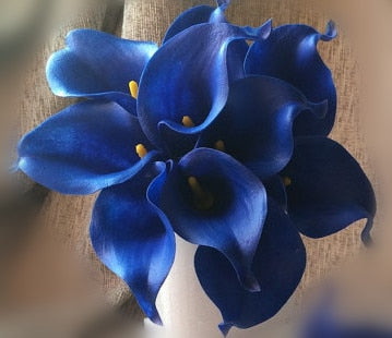Vivolux | 10 marineblaue Calla-Lilien PU Real Touch Blumen Hochzeitsdekoration Sträuße Tischdekoration Kunstblumen Wohnkultur