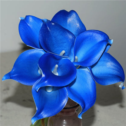 Vivolux | 10 marineblaue Calla-Lilien PU Real Touch Blumen Hochzeitsdekoration Sträuße Tischdekoration Kunstblumen Wohnkultur