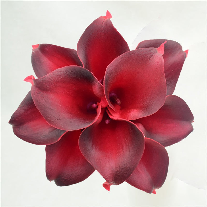 Vivolux | 10 marineblaue Calla-Lilien PU Real Touch Blumen Hochzeitsdekoration Sträuße Tischdekoration Kunstblumen Wohnkultur