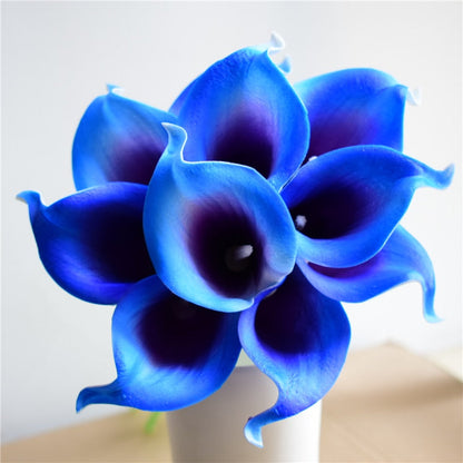 Vivolux | 10 marineblaue Calla-Lilien PU Real Touch Blumen Hochzeitsdekoration Sträuße Tischdekoration Kunstblumen Wohnkultur