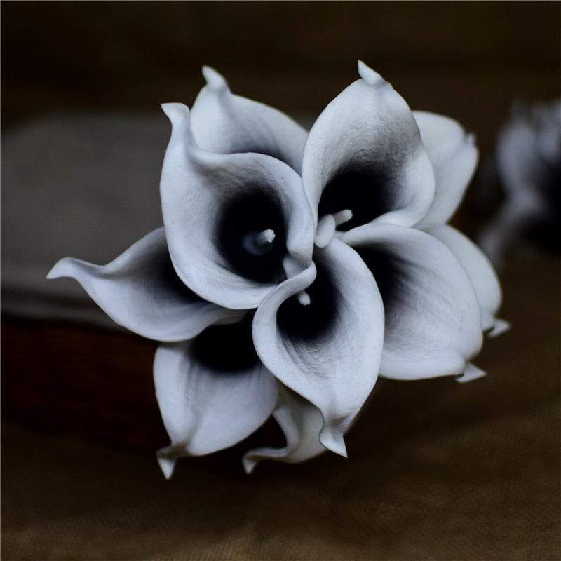 Vivolux | 10 marineblaue Calla-Lilien PU Real Touch Blumen Hochzeitsdekoration Sträuße Tischdekoration Kunstblumen Wohnkultur