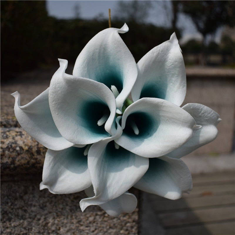 Vivolux | 10 marineblaue Calla-Lilien PU Real Touch Blumen Hochzeitsdekoration Sträuße Tischdekoration Kunstblumen Wohnkultur