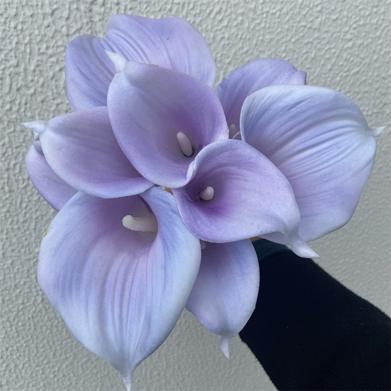Vivolux | 10 marineblaue Calla-Lilien PU Real Touch Blumen Hochzeitsdekoration Sträuße Tischdekoration Kunstblumen Wohnkultur