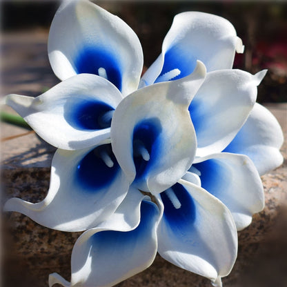 Vivolux | 10 marineblaue Calla-Lilien PU Real Touch Blumen Hochzeitsdekoration Sträuße Tischdekoration Kunstblumen Wohnkultur