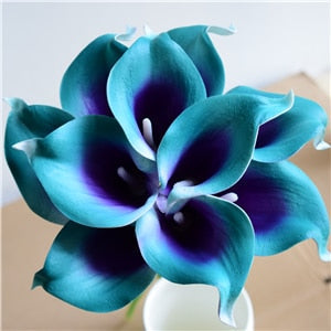 Vivolux | 10 marineblaue Calla-Lilien PU Real Touch Blumen Hochzeitsdekoration Sträuße Tischdekoration Kunstblumen Wohnkultur