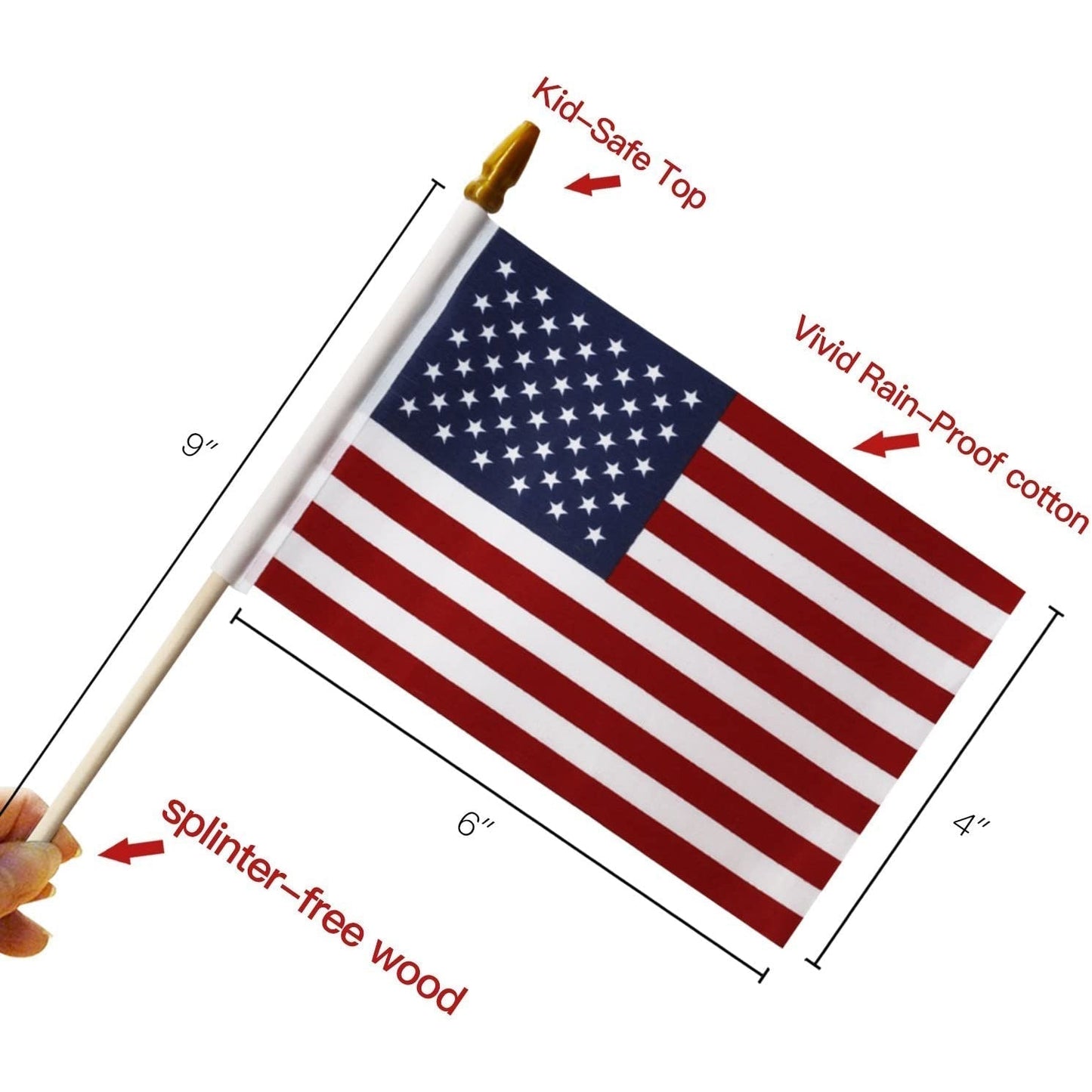 Vivolux | 100-Pack: USA 4x6 in Holzstabflagge