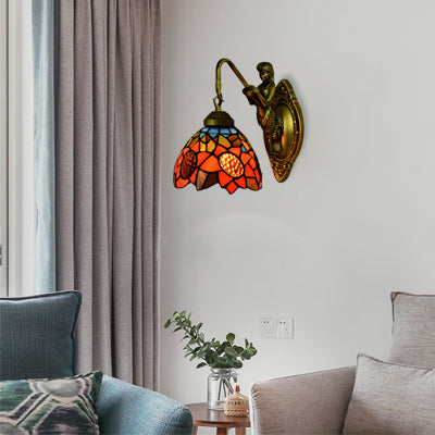 Vivolux | 1 Kop Leefruimte Wandlamp Tiffany Antieke Messing Wandgemonteerde Lamp met Zonnebloem Oranje Glazen Schaduw
