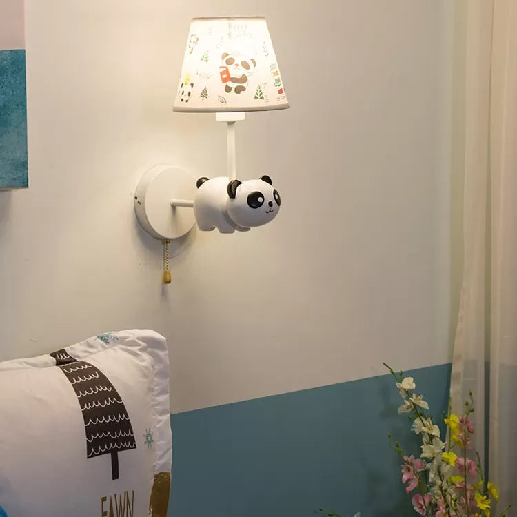 Vivolux | Kindergarten Panda Wandleuchte mit Stoffschirm Resin 1 Kopf Tier Weiß Wandlampe