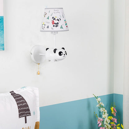 Vivolux | Kindergarten Panda Wandleuchte mit Stoffschirm Resin 1 Kopf Tier Weiß Wandlampe