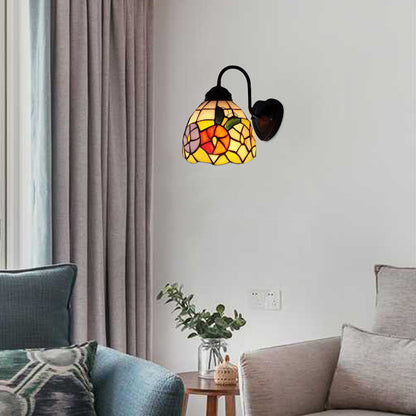 Vivolux | Schwarze Kuppel Wandlampe Viktorianisch 1 Kopf Multicolor Buntglas Wandleuchte mit Blumen/Libellenmuster
