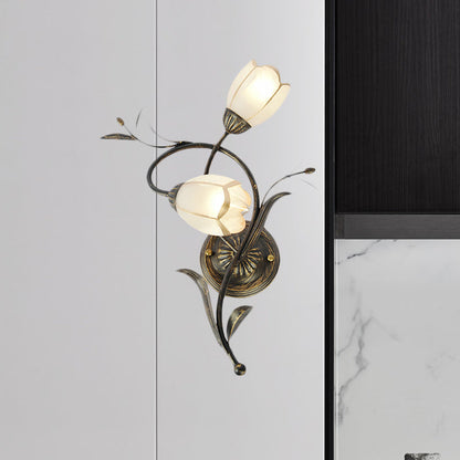 Vivolux | Vintage Bloem Wandlamp Verlichting 2 Koppen Frosted Glas Wandlampinrichting in Brons voor Woonkamer, Rechts/Links