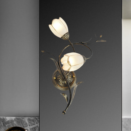 Vivolux | Vintage Bloem Wandlamp Verlichting 2 Koppen Frosted Glas Wandlampinrichting in Brons voor Woonkamer, Rechts/Links