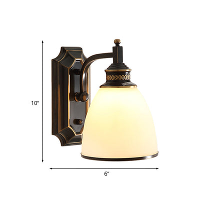 Vivolux | Kegelvormige Opal Glas Wandlamp Traditionele 1-Licht Woonkamer Wandverlichting Idee in Zwart en Goud