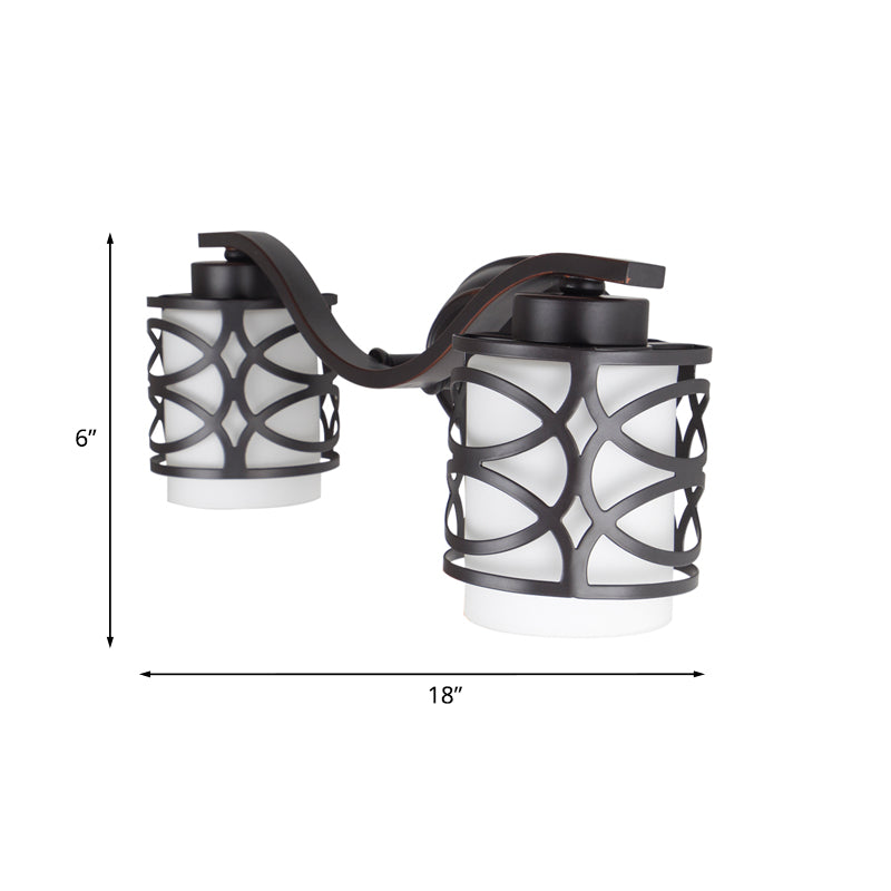 Vivolux | Zylinder Milchglas Wandlampe Klassisch 2-Glühbirnen Duschraum Badlampe mit hohlem Rahmen in Schwarz
