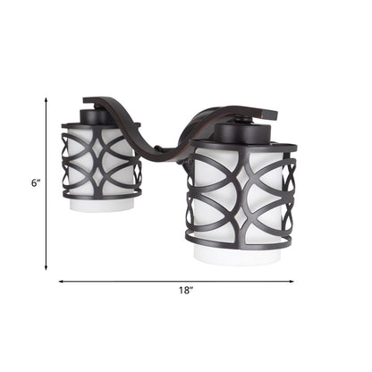 Vivolux | Zylinder Milchglas Wandlampe Klassisch 2-Glühbirnen Duschraum Badlampe mit hohlem Rahmen in Schwarz