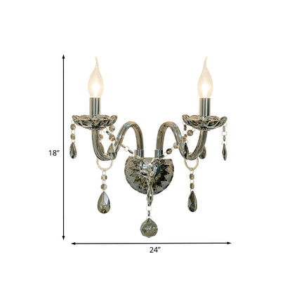 Vivolux | Kristallen Druppel Rookgrijze Wandlamp Kaarsenhouder 1/2-Bulb Traditionele Wandmontage Verlichting