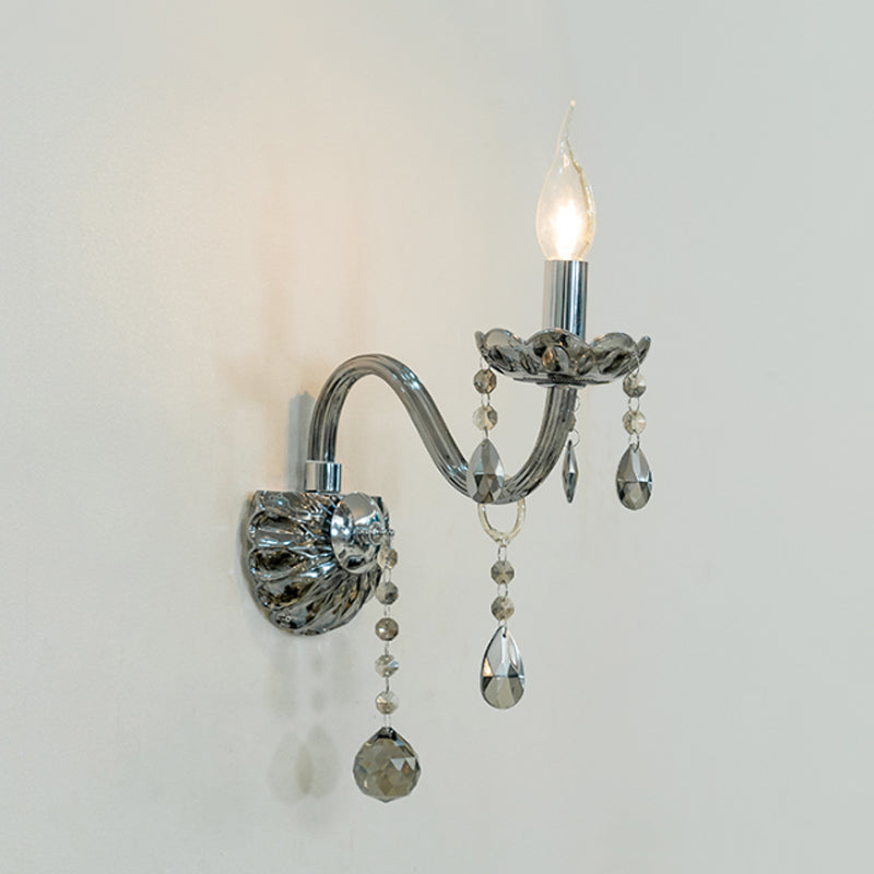 Vivolux | Kristallen Druppel Rookgrijze Wandlamp Kaarsenhouder 1/2-Bulb Traditionele Wandmontage Verlichting