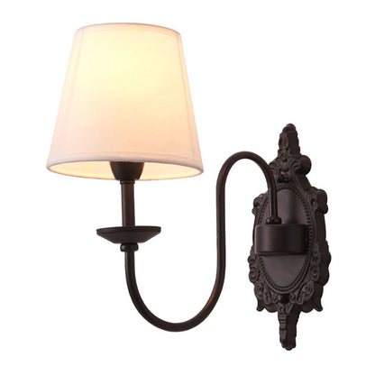 Vivolux | 1/2-Kopf Cone Shade Wandleuchte Land Weiß Stoff Wandmontierte Beleuchtung mit Schwarzem Wellenarm