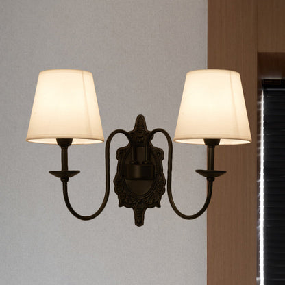Vivolux | 1/2-Kopf Cone Shade Wandleuchte Land Weiß Stoff Wandmontierte Beleuchtung mit Schwarzem Wellenarm