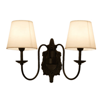 Vivolux | 1/2-Kopf Cone Shade Wandleuchte Land Weiß Stoff Wandmontierte Beleuchtung mit Schwarzem Wellenarm