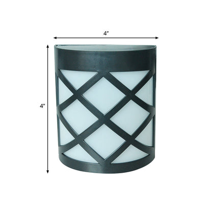 Vivolux | Retro Semi-Zylinder Flush Wand Sconce Kunststoff Innenhof RGB LED Wandmontage Leuchte mit Rhombus/Rechteck/Gitterkäfig in Schwarz