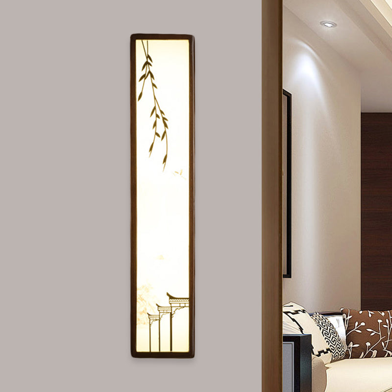 Vivolux | Acryl Rechteck Wandlicht Flush Mount Aziatisch Bruin LED Wandlamp Sconces met Bamboe en Huispatroon