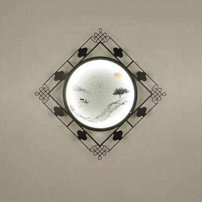 Vivolux | Woonkamer LED Muurverlichting Chinese Zwarte Wandmontage Fixture met Ruitvormig Metalen Frame