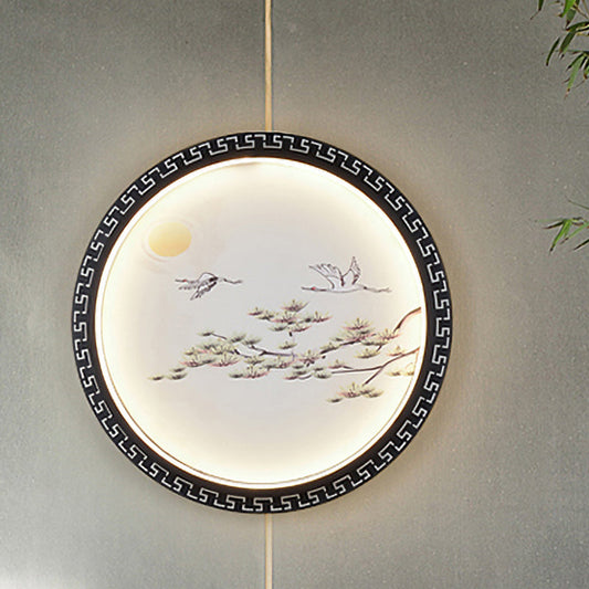 Vivolux | Asia LED Muurverlichting Zwart Vogel en Tak Wandmontage Verlichting met Stoflampenkap