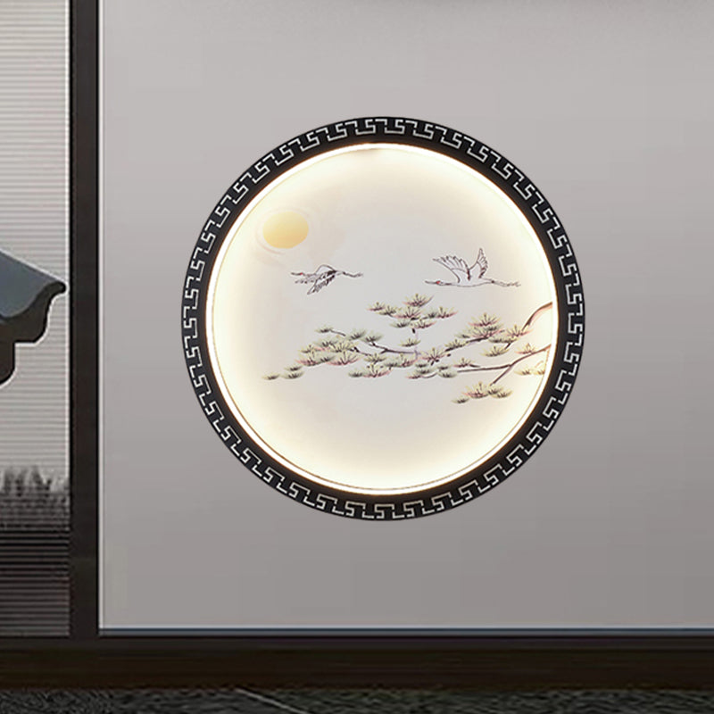 Vivolux | Asia LED Muurverlichting Zwart Vogel en Tak Wandmontage Verlichting met Stoflampenkap