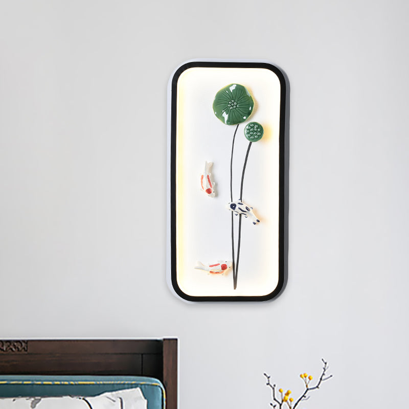 Vivolux | Handgefertigte Lotusblatt Keramik Wandlampe Chinesisch Grüne Flush Mount Wandleuchte zur Dekoration