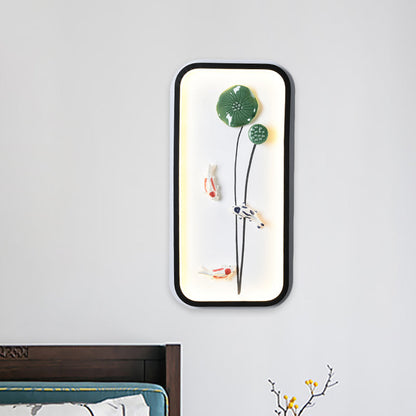 Vivolux | Handgefertigte Lotusblatt Keramik Wandlampe Chinesisch Grüne Flush Mount Wandleuchte zur Dekoration