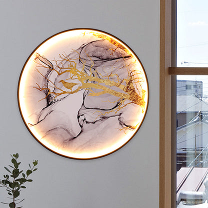 Vivolux | Asiatische Blumen/Vogel Stoff Wandbeleuchtung LED Wandlicht Armatur in Schwarz für das Wohnzimmer