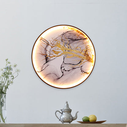 Vivolux | Asiatische Blumen/Vogel Stoff Wandbeleuchtung LED Wandlicht Armatur in Schwarz für das Wohnzimmer