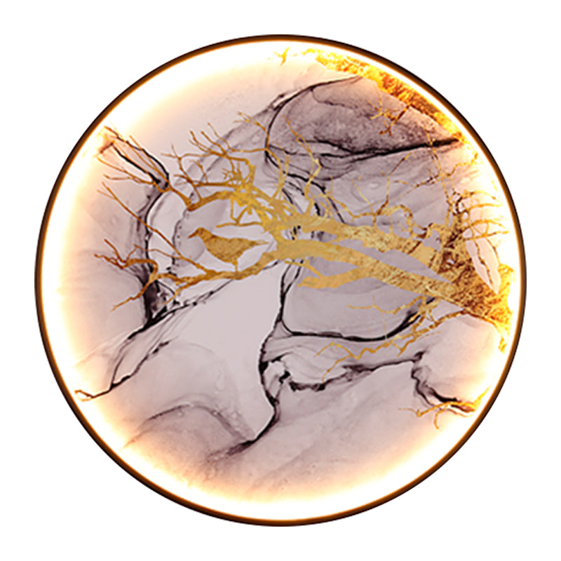 Vivolux | Asiatische Blumen/Vogel Stoff Wandbeleuchtung LED Wandlicht Armatur in Schwarz für das Wohnzimmer