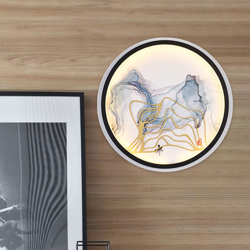 Vivolux | Aquarel Bergen/Vissen Muurschildering Verlichting Chinese Stijl IJzeren Slaapkamer LED Wandlamp in Wit
