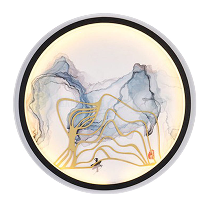 Vivolux | Aquarel Bergen/Vissen Muurschildering Verlichting Chinese Stijl IJzeren Slaapkamer LED Wandlamp in Wit