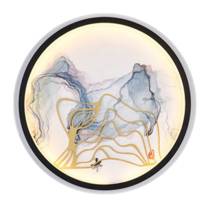 Vivolux | Aquarel Bergen/Vissen Muurschildering Verlichting Chinese Stijl IJzeren Slaapkamer LED Wandlamp in Wit