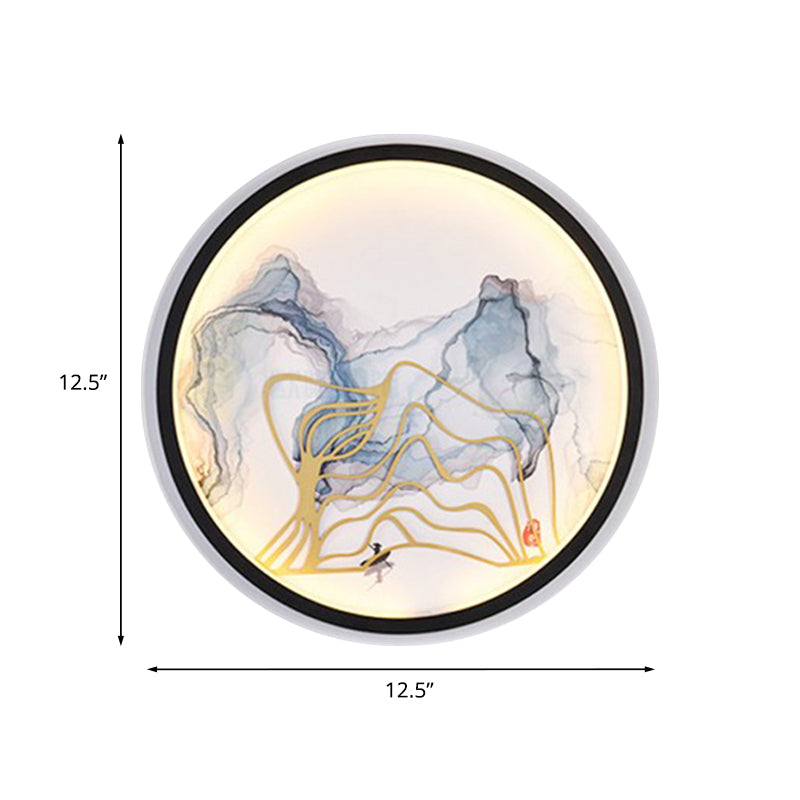Vivolux | Aquarel Bergen/Vissen Muurschildering Verlichting Chinese Stijl IJzeren Slaapkamer LED Wandlamp in Wit