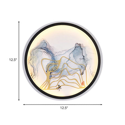 Vivolux | Aquarel Bergen/Vissen Muurschildering Verlichting Chinese Stijl IJzeren Slaapkamer LED Wandlamp in Wit