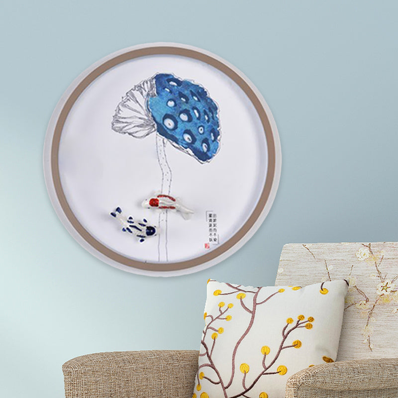 Vivolux | Aquarel Bergen/Vissen Muurschildering Verlichting Chinese Stijl IJzeren Slaapkamer LED Wandlamp in Wit