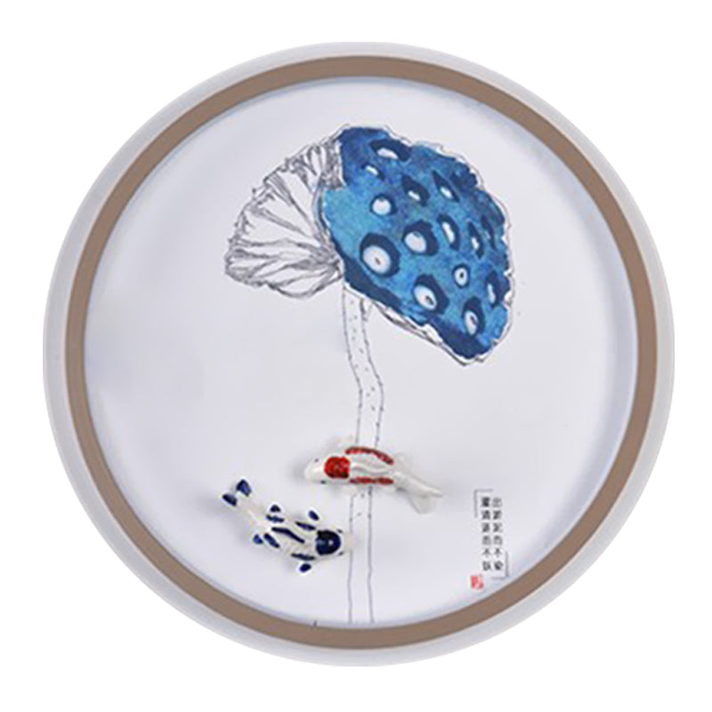 Vivolux | Aquarel Bergen/Vissen Muurschildering Verlichting Chinese Stijl IJzeren Slaapkamer LED Wandlamp in Wit