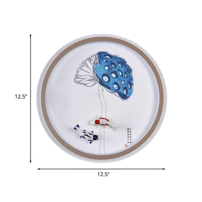 Vivolux | Aquarel Bergen/Vissen Muurschildering Verlichting Chinese Stijl IJzeren Slaapkamer LED Wandlamp in Wit